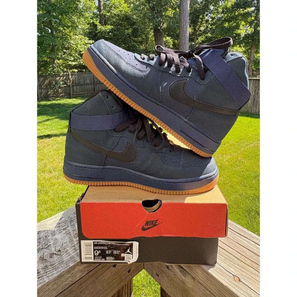 Nike‎ Air Force 1 High Midnight Navy Gum Sole Canvas Sneakers M 8.5 315121-410